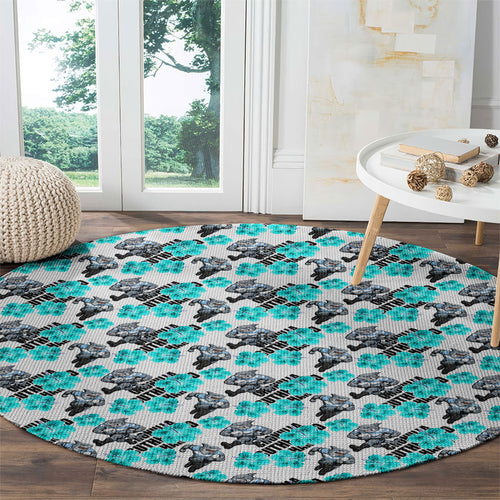 Cronulla-Sutherland Sharks Round Carpet Tropical Hibiscus Floral Seamless Rugby Mascot