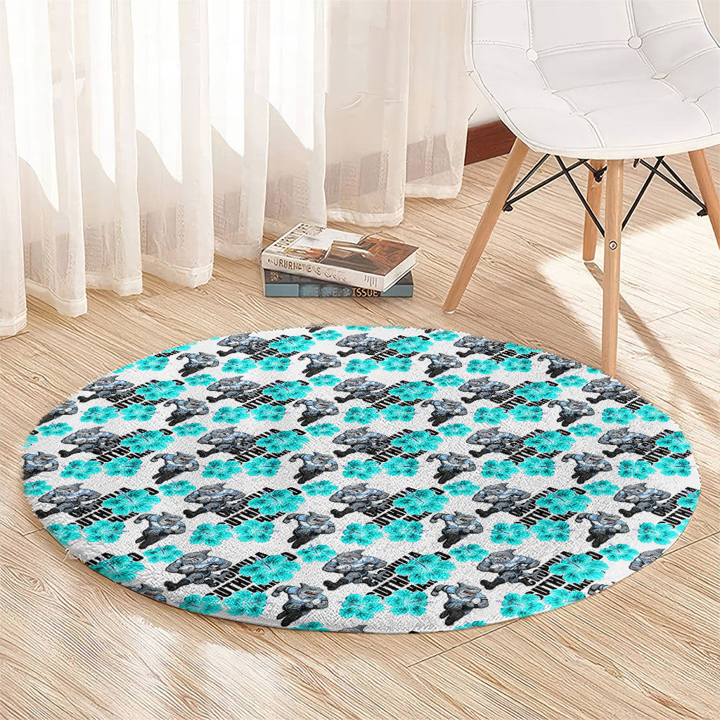 Cronulla-Sutherland Sharks Round Carpet Tropical Hibiscus Floral Seamless Rugby Mascot