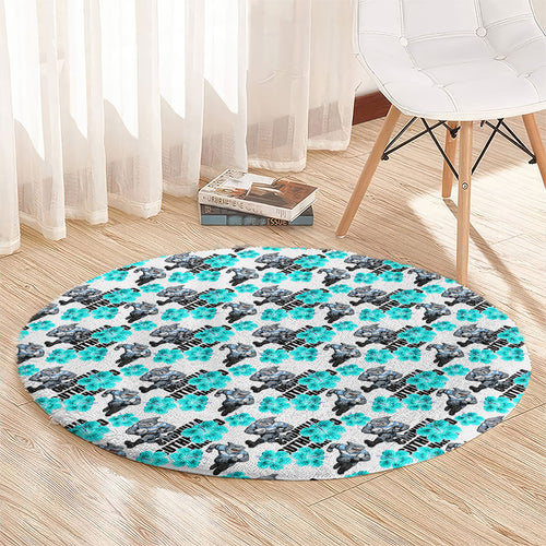 Cronulla-Sutherland Sharks Round Carpet Tropical Hibiscus Floral Seamless Rugby Mascot