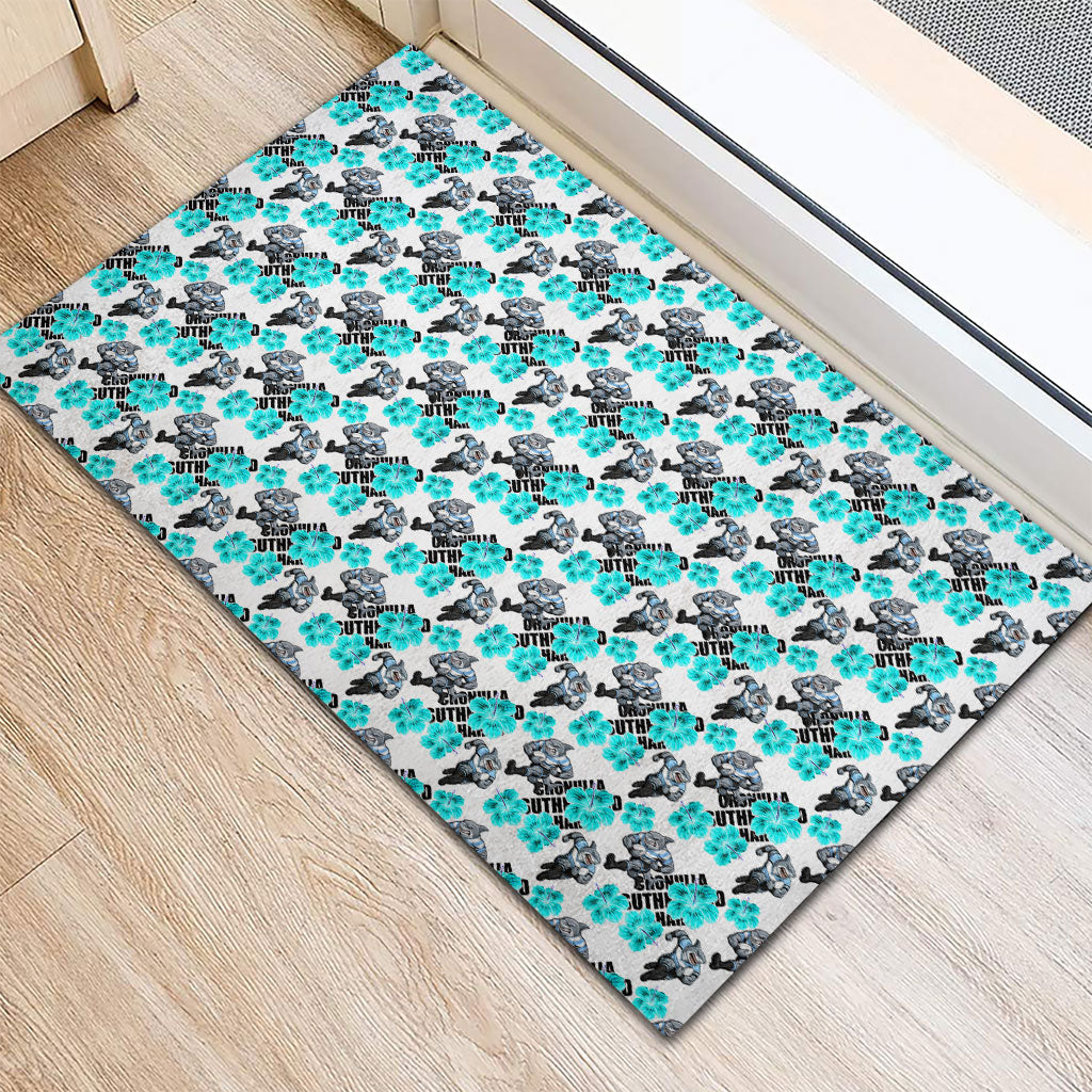 Cronulla-Sutherland Sharks Rubber Doormat Tropical Hibiscus Floral Seamless Rugby Mascot