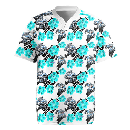 Cronulla-Sutherland Sharks Rugby Jersey Tropical Hibiscus Floral Seamless Rugby Mascot