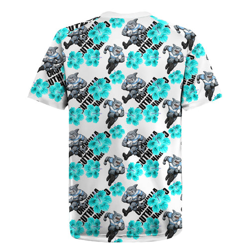 Cronulla-Sutherland Sharks Rugby Jersey Tropical Hibiscus Floral Seamless Rugby Mascot