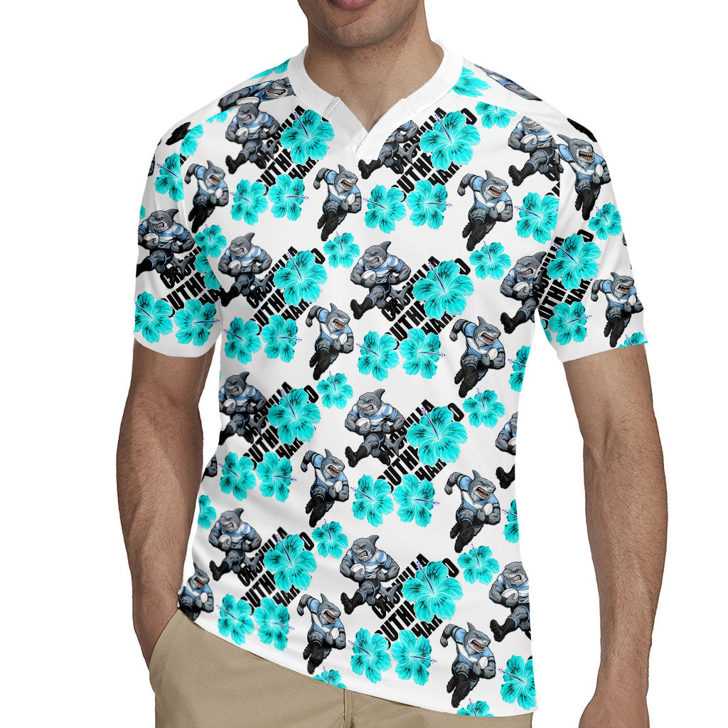 Cronulla-Sutherland Sharks Rugby Jersey Tropical Hibiscus Floral Seamless Rugby Mascot