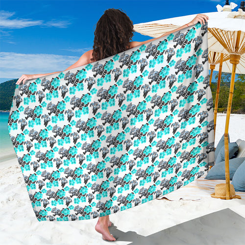 Cronulla-Sutherland Sharks Sarong Tropical Hibiscus Floral Seamless Rugby Mascot