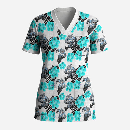 Cronulla-Sutherland Sharks Scrub Top Tropical Hibiscus Floral Seamless Rugby Mascot