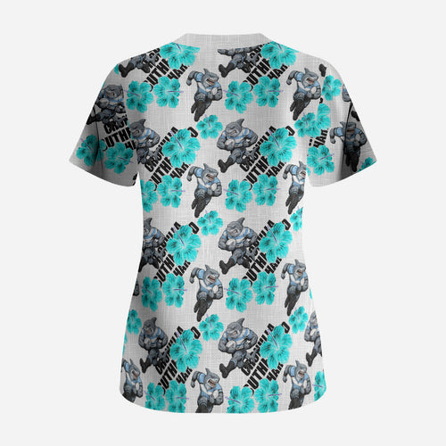 Cronulla-Sutherland Sharks Scrub Top Tropical Hibiscus Floral Seamless Rugby Mascot