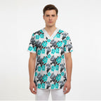 Cronulla-Sutherland Sharks Scrub Top Tropical Hibiscus Floral Seamless Rugby Mascot