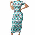 Cronulla-Sutherland Sharks Short Sleeve Bodycon Dress Tropical Hibiscus Floral Seamless Rugby Mascot