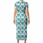 Cronulla-Sutherland Sharks Short Sleeve Bodycon Dress Tropical Hibiscus Floral Seamless Rugby Mascot
