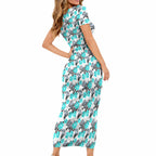 Cronulla-Sutherland Sharks Short Sleeve Bodycon Dress Tropical Hibiscus Floral Seamless Rugby Mascot
