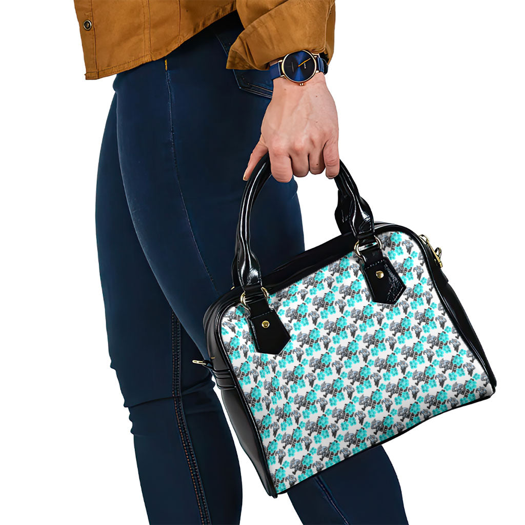 Cronulla-Sutherland Sharks Shoulder Handbag Tropical Hibiscus Floral Seamless Rugby Mascot
