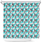 Cronulla-Sutherland Sharks Shower Curtain Tropical Hibiscus Floral Seamless Rugby Mascot
