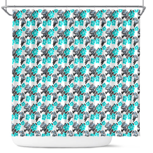 Cronulla-Sutherland Sharks Shower Curtain Tropical Hibiscus Floral Seamless Rugby Mascot