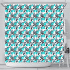 Cronulla-Sutherland Sharks Shower Curtain Tropical Hibiscus Floral Seamless Rugby Mascot