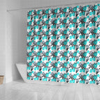 Cronulla-Sutherland Sharks Shower Curtain Tropical Hibiscus Floral Seamless Rugby Mascot