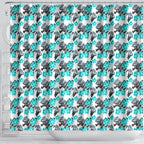 Cronulla-Sutherland Sharks Shower Curtain Tropical Hibiscus Floral Seamless Rugby Mascot