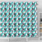 Cronulla-Sutherland Sharks Shower Curtain Tropical Hibiscus Floral Seamless Rugby Mascot