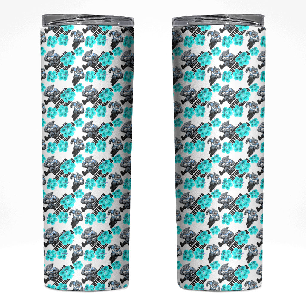 Cronulla-Sutherland Sharks Skinny Tumbler Tropical Hibiscus Floral Seamless Rugby Mascot