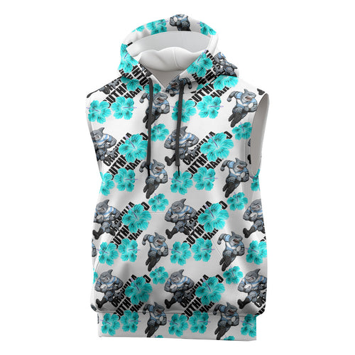 Cronulla-Sutherland Sharks Sleeveless Hoodie Tropical Hibiscus Floral Seamless Rugby Mascot