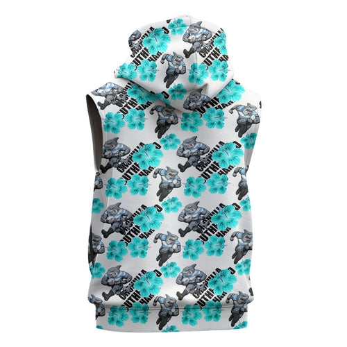 Cronulla-Sutherland Sharks Sleeveless Hoodie Tropical Hibiscus Floral Seamless Rugby Mascot