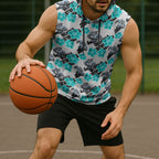 Cronulla-Sutherland Sharks Sleeveless Hoodie Tropical Hibiscus Floral Seamless Rugby Mascot