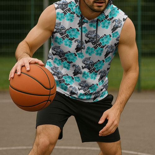 Cronulla-Sutherland Sharks Sleeveless Hoodie Tropical Hibiscus Floral Seamless Rugby Mascot