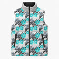 Cronulla-Sutherland Sharks Sleeveless Puffer Jacket Tropical Hibiscus Floral Seamless Rugby Mascot