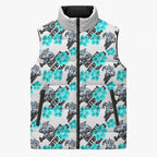 Cronulla-Sutherland Sharks Sleeveless Puffer Jacket Tropical Hibiscus Floral Seamless Rugby Mascot