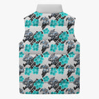 Cronulla-Sutherland Sharks Sleeveless Puffer Jacket Tropical Hibiscus Floral Seamless Rugby Mascot
