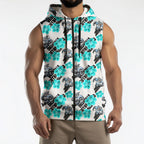 Cronulla-Sutherland Sharks Sleeveless Zip Hoodie Tropical Hibiscus Floral Seamless Rugby Mascot