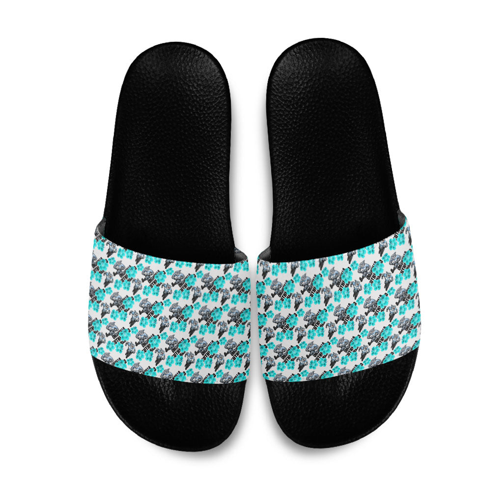 Cronulla-Sutherland Sharks Slide Sandals Tropical Hibiscus Floral Seamless Rugby Mascot