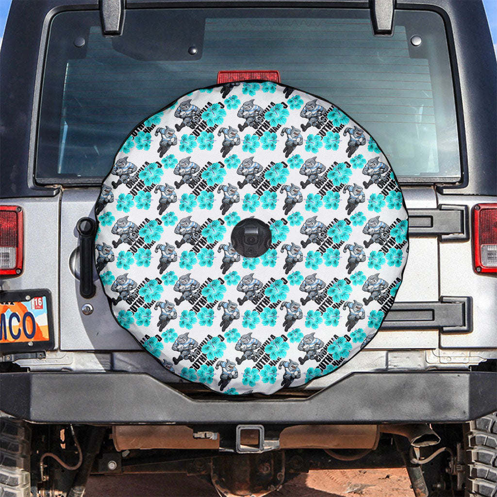 Cronulla-Sutherland Sharks Spare Tire Cover Tropical Hibiscus Floral Seamless Rugby Mascot