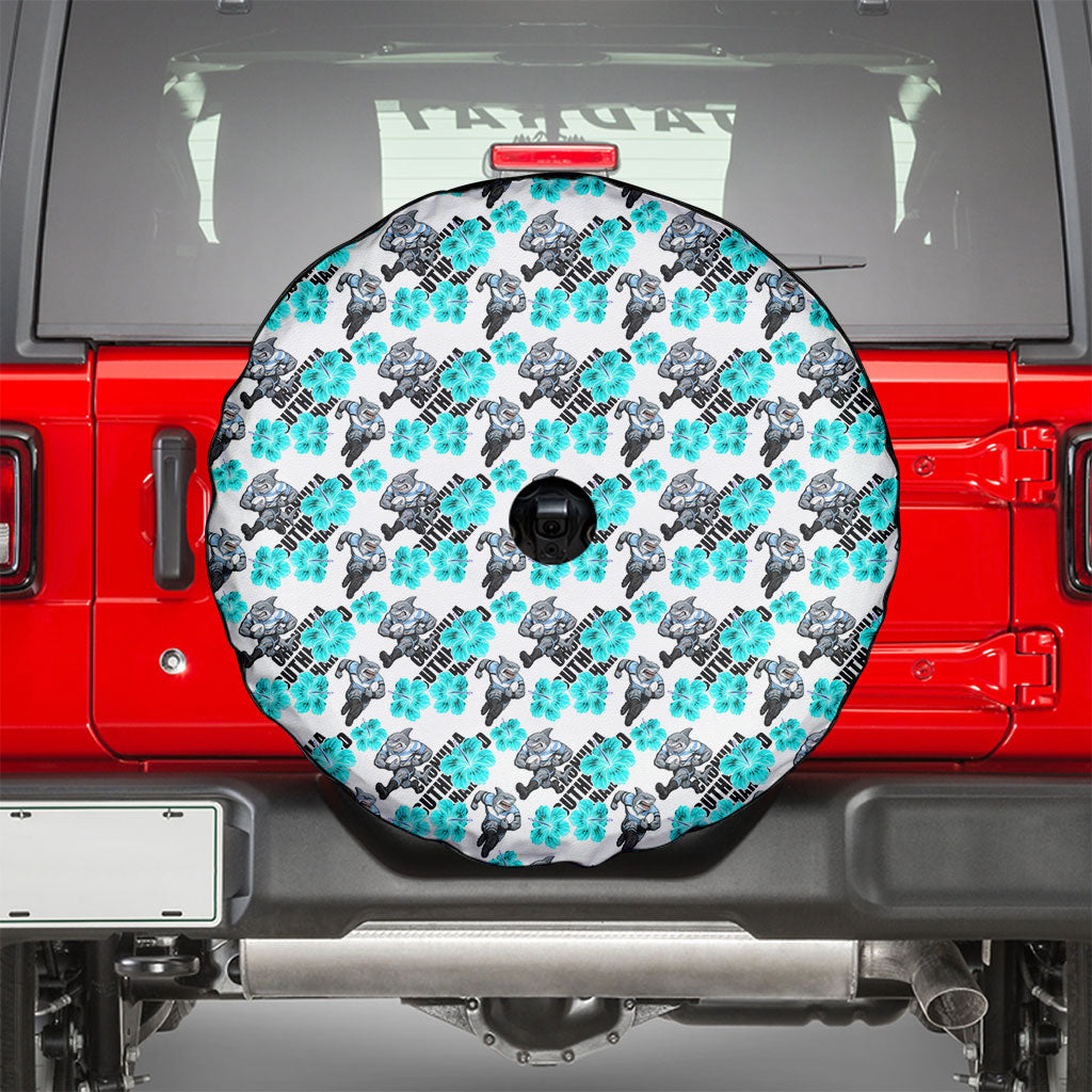Cronulla-Sutherland Sharks Spare Tire Cover Tropical Hibiscus Floral Seamless Rugby Mascot