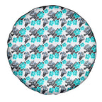 Cronulla-Sutherland Sharks Spare Tire Cover Tropical Hibiscus Floral Seamless Rugby Mascot