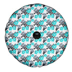 Cronulla-Sutherland Sharks Spare Tire Cover Tropical Hibiscus Floral Seamless Rugby Mascot
