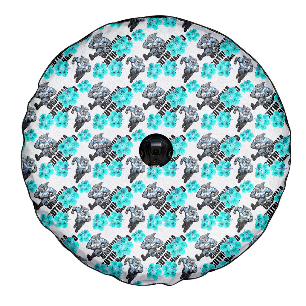 Cronulla-Sutherland Sharks Spare Tire Cover Tropical Hibiscus Floral Seamless Rugby Mascot