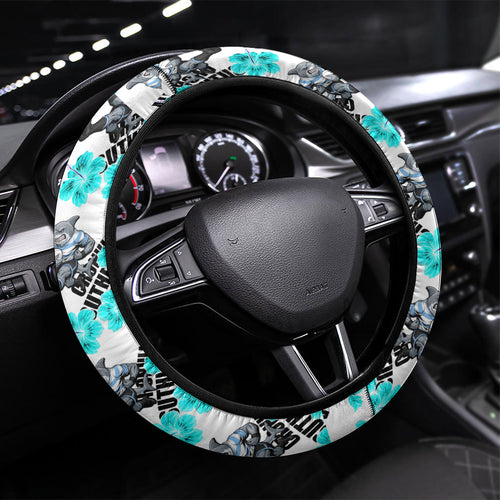 Cronulla-Sutherland Sharks Steering Wheel Cover Tropical Hibiscus Floral Seamless Rugby Mascot