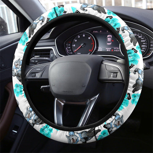 Cronulla-Sutherland Sharks Steering Wheel Cover Tropical Hibiscus Floral Seamless Rugby Mascot