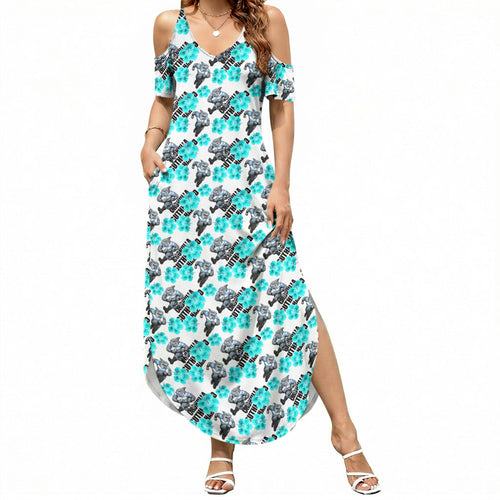 Cronulla-Sutherland Sharks Summer Maxi Dress Tropical Hibiscus Floral Seamless Rugby Mascot