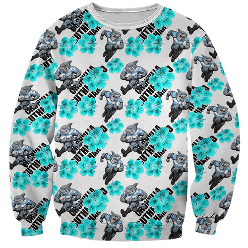 Cronulla-Sutherland Sharks Sweatshirt Tropical Hibiscus Floral Seamless Rugby Mascot