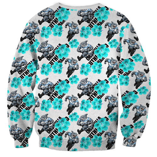 Cronulla-Sutherland Sharks Sweatshirt Tropical Hibiscus Floral Seamless Rugby Mascot