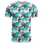 Cronulla-Sutherland Sharks T Shirt Tropical Hibiscus Floral Seamless Rugby Mascot