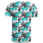 Cronulla-Sutherland Sharks T Shirt Tropical Hibiscus Floral Seamless Rugby Mascot