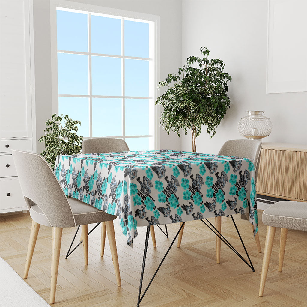 Cronulla-Sutherland Sharks Tablecloth Tropical Hibiscus Floral Seamless Rugby Mascot