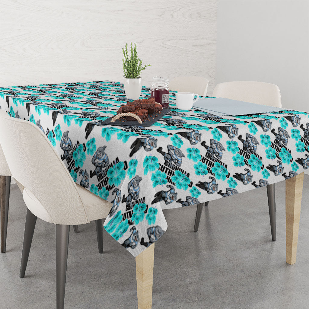 Cronulla-Sutherland Sharks Tablecloth Tropical Hibiscus Floral Seamless Rugby Mascot