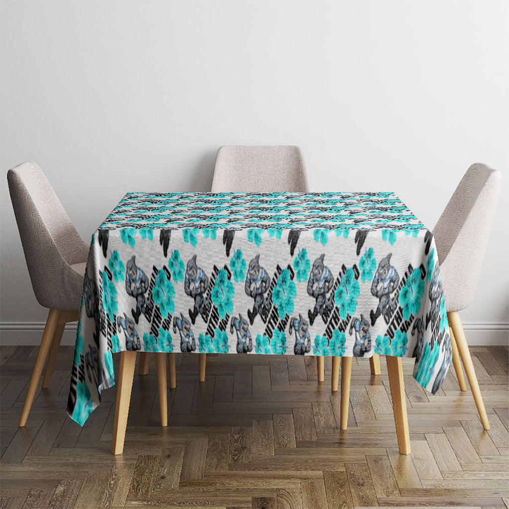 Cronulla-Sutherland Sharks Tablecloth Tropical Hibiscus Floral Seamless Rugby Mascot