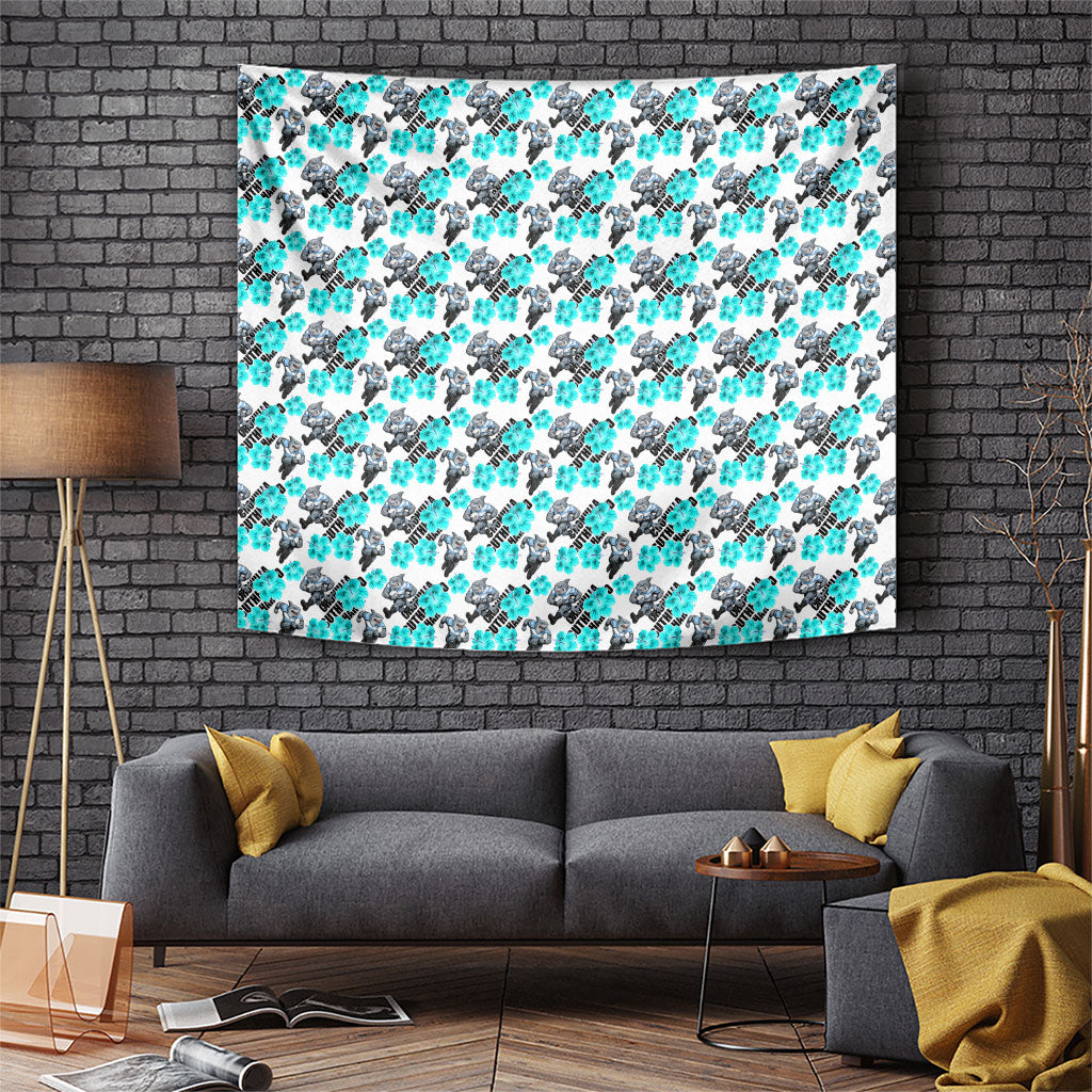 Cronulla-Sutherland Sharks Tapestry Tropical Hibiscus Floral Seamless Rugby Mascot