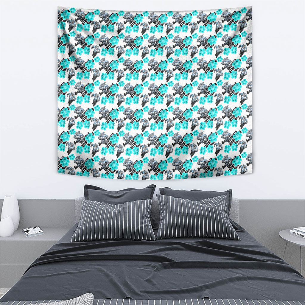 Cronulla-Sutherland Sharks Tapestry Tropical Hibiscus Floral Seamless Rugby Mascot