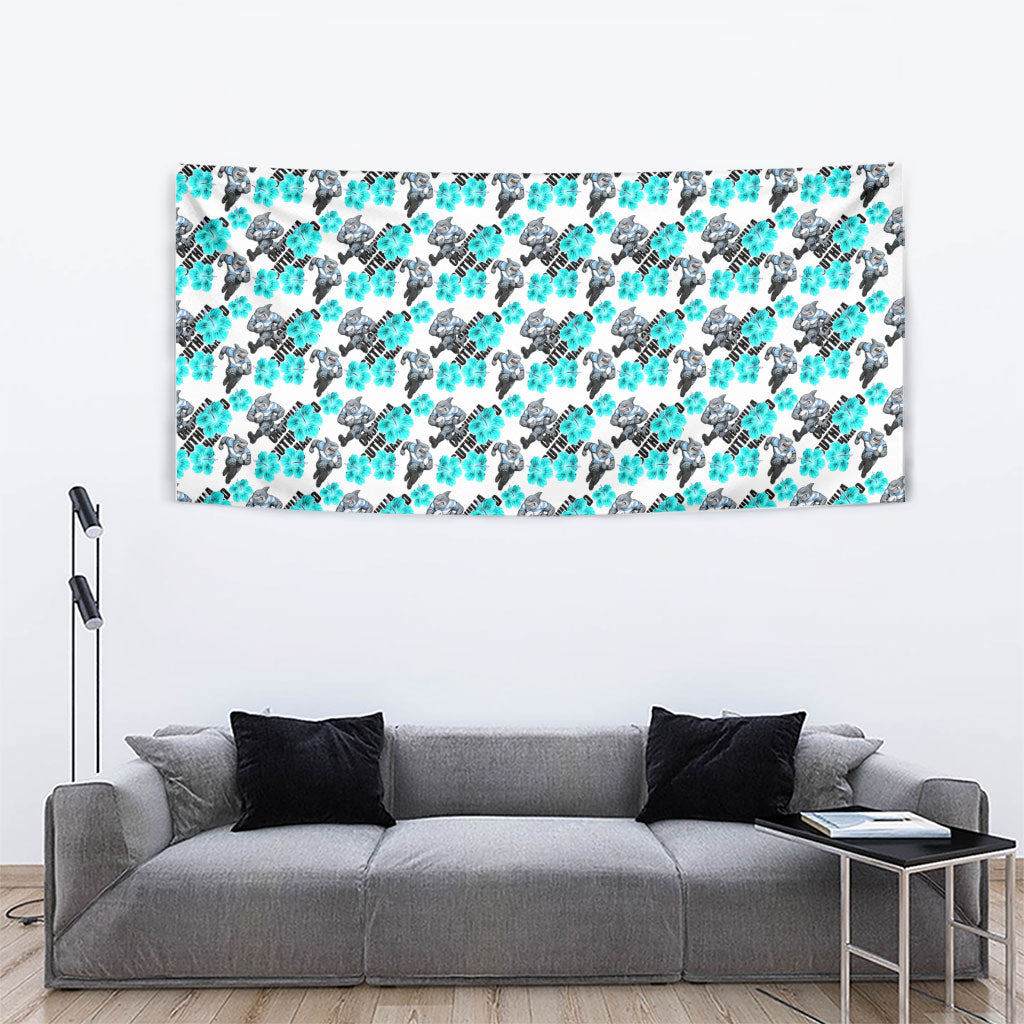 Cronulla-Sutherland Sharks Tapestry Tropical Hibiscus Floral Seamless Rugby Mascot