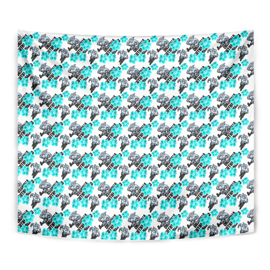 Cronulla-Sutherland Sharks Tapestry Tropical Hibiscus Floral Seamless Rugby Mascot